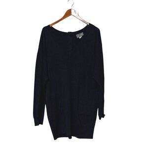 Anthropologie Saturday/Sunday Black Knit Sweater Dress S Rib V-Neck Long Sleeve